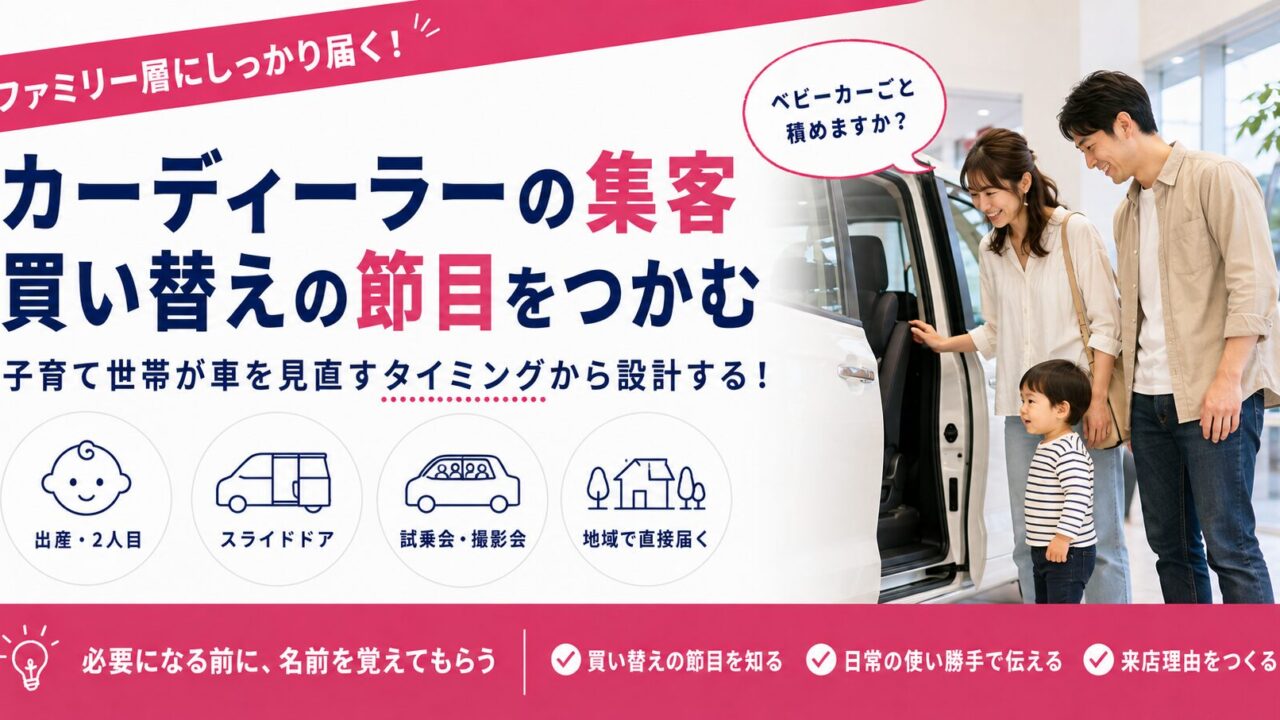 カーディーラーの集客｜子育て世帯が車を買い替えるタイミングを捉える