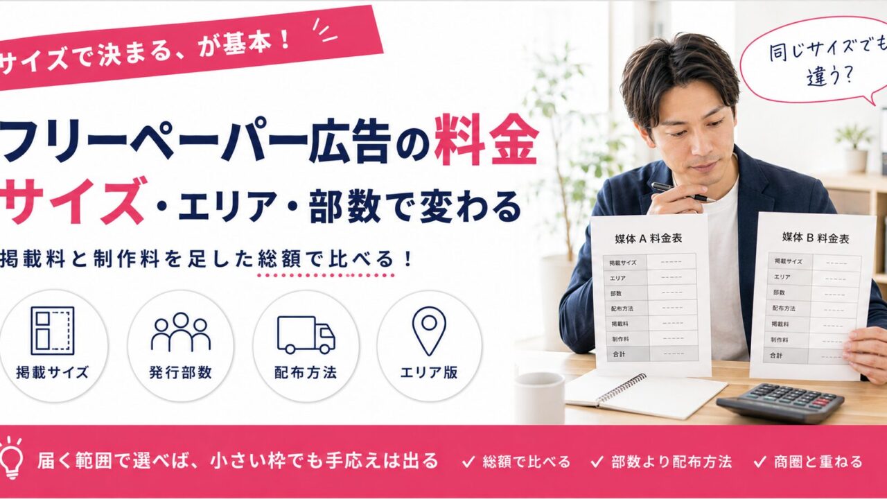 フリーペーパー広告の料金｜サイズ・エリア・部数で変わる価格の見方